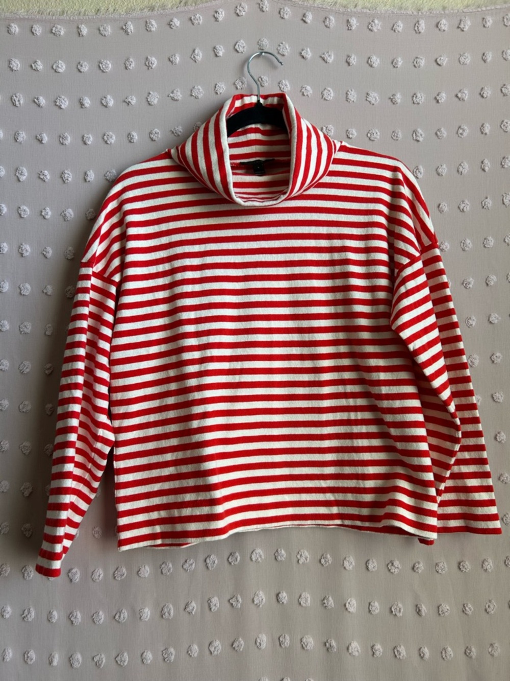 J. Crew Women’s Cotton Long Sleeve Turtleneck Cropped Top Sz S Red White